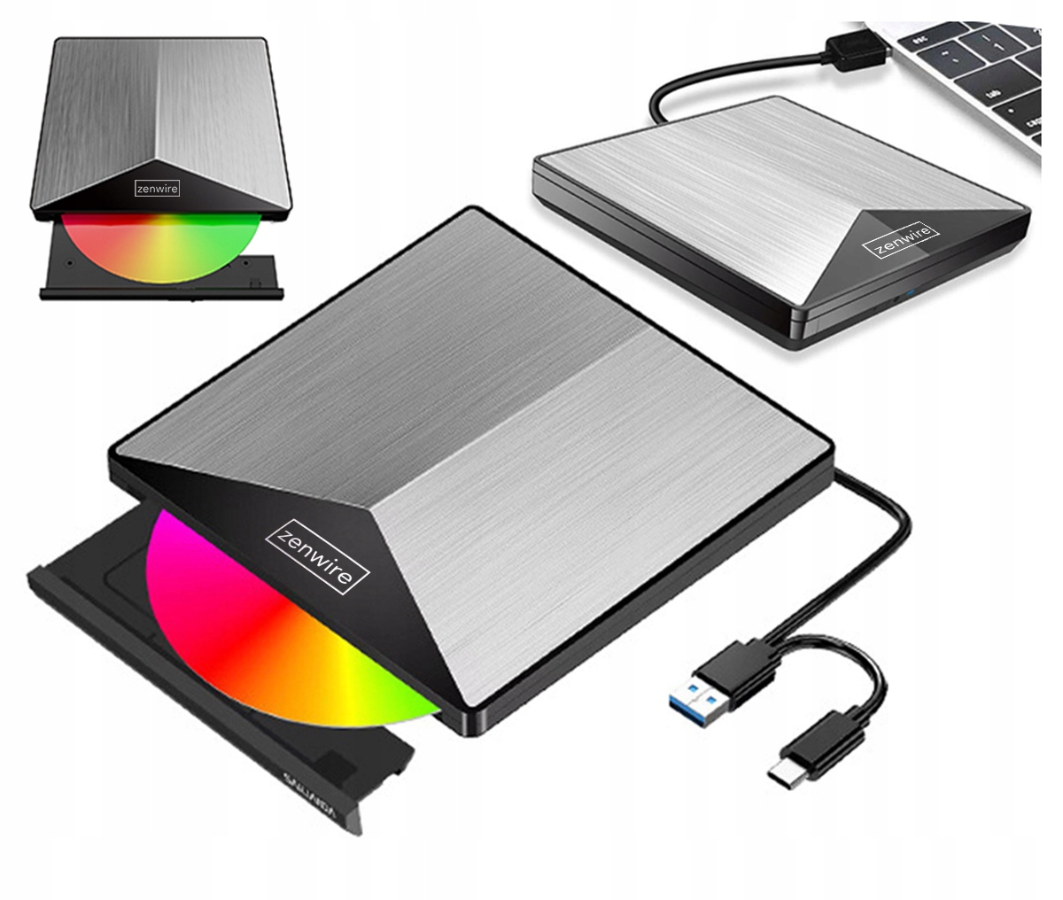 Externá Zenwire USB-C USB 3 CD napaľovačka (kombo s DVD).